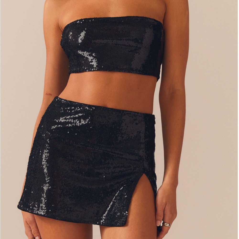 PepperMayo black sequence set, skirt & top